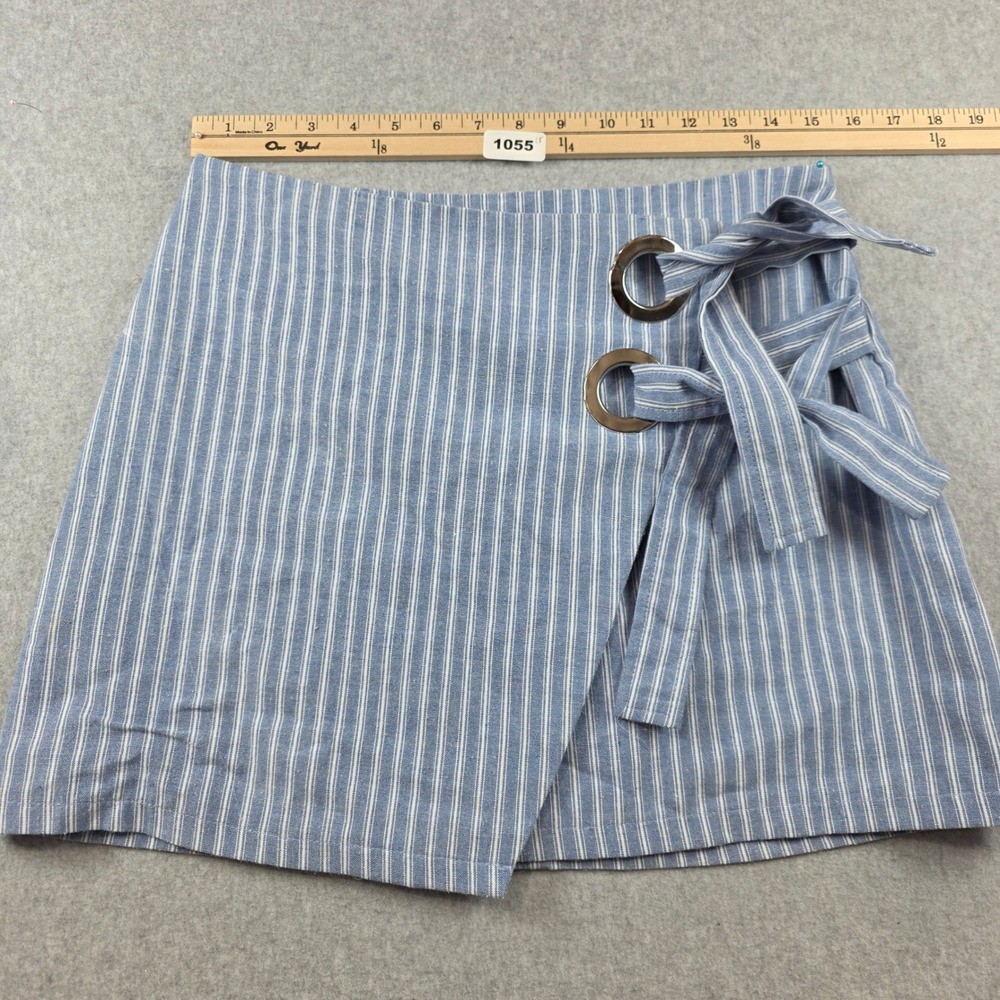 Mint Vanilla Blue White Striped Wrap Mini Skirt Grommet Side Tie Size 10
